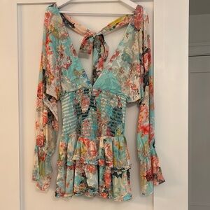 Hemant and Nandita Green and Blue Ruffled Mini Dress